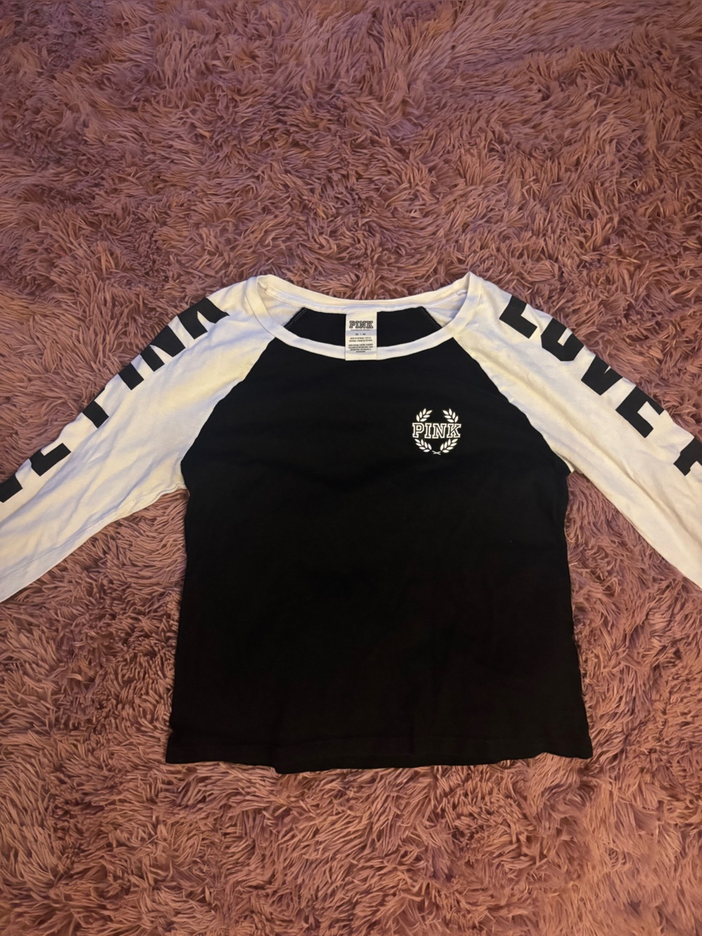 PINK Victoria's Secret Black and White Raglan Kids Top